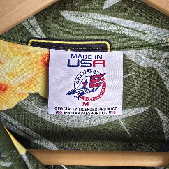 US Army Hawaiian AE Sport Shirt Mens Size Medium Button Up Floral Aop USA Made - Picture 5 of 8